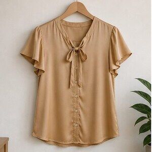 Camel V Neck Top